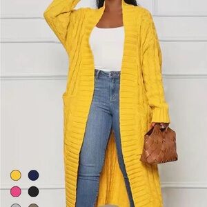 Yellow Women's Long Cardigan Sweater